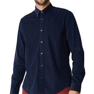 TOGO Fine Corduroy Relaxed Navy Plaid Button Down Shirt
